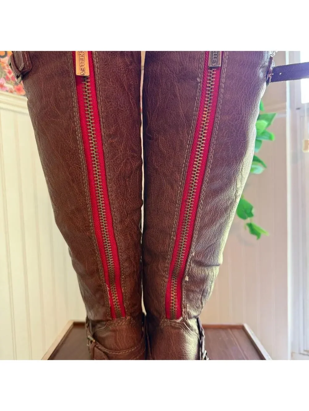 Breckelle’s Outlaw-81 Brown Red Zip Knee High Riding Boots